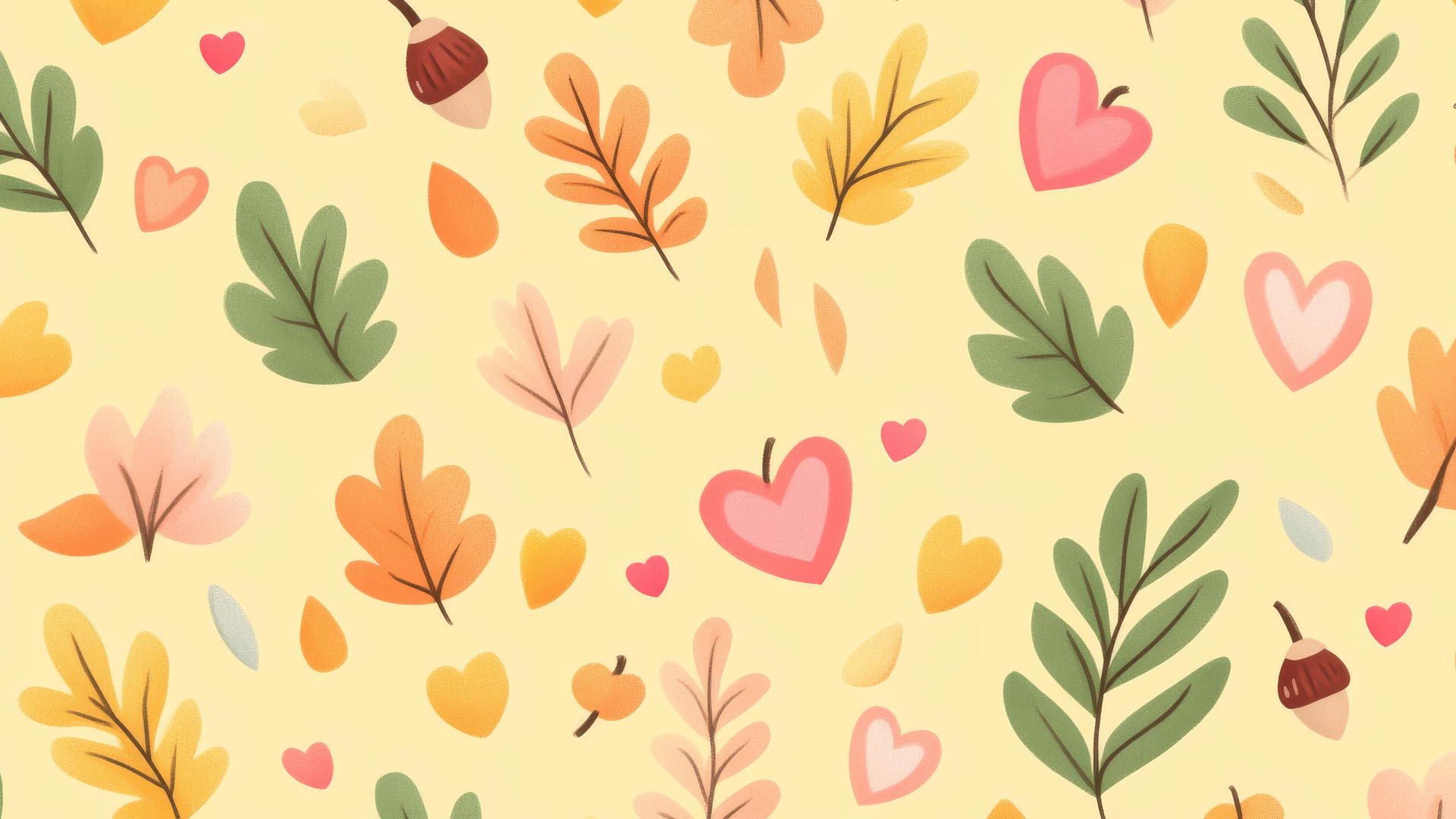 Hand-drawn fall wreaths with leaves, berries, hearts, and acorns