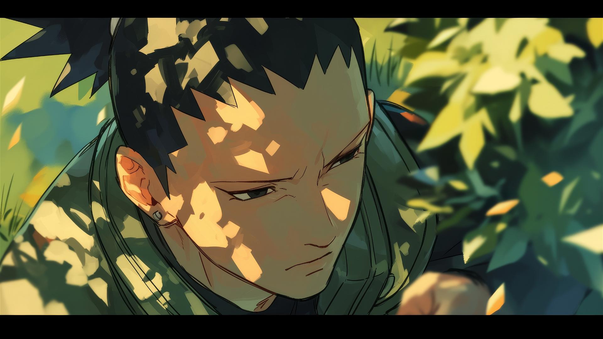 Shikamaru Nara, Naruto character, in thoughtful pose.