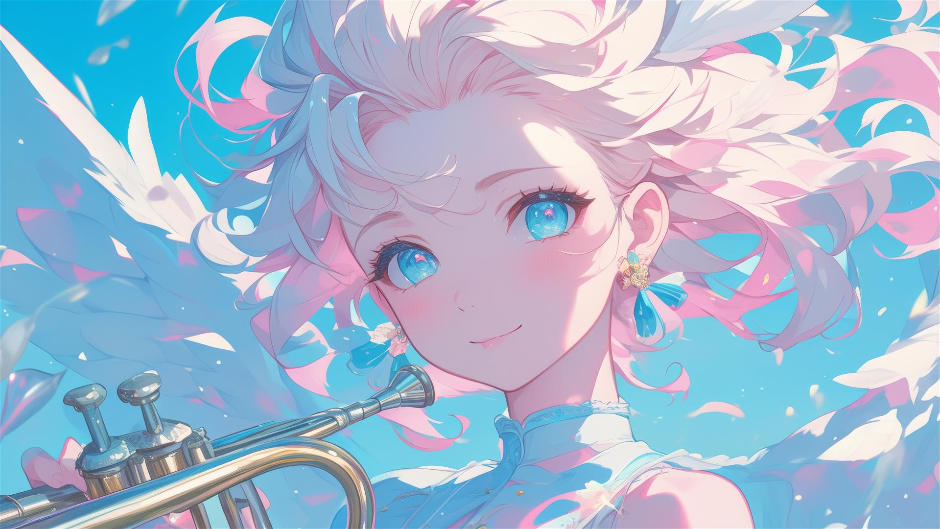 Close-up of a fairy holding a euphonium