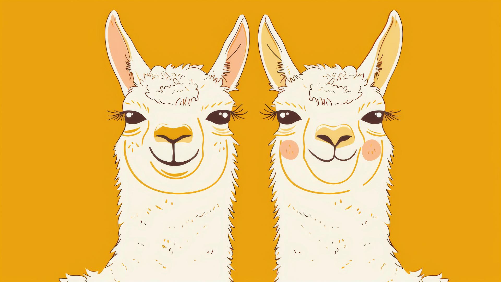 Vector illustration of a smiling alpaca couple by Jean Jullien