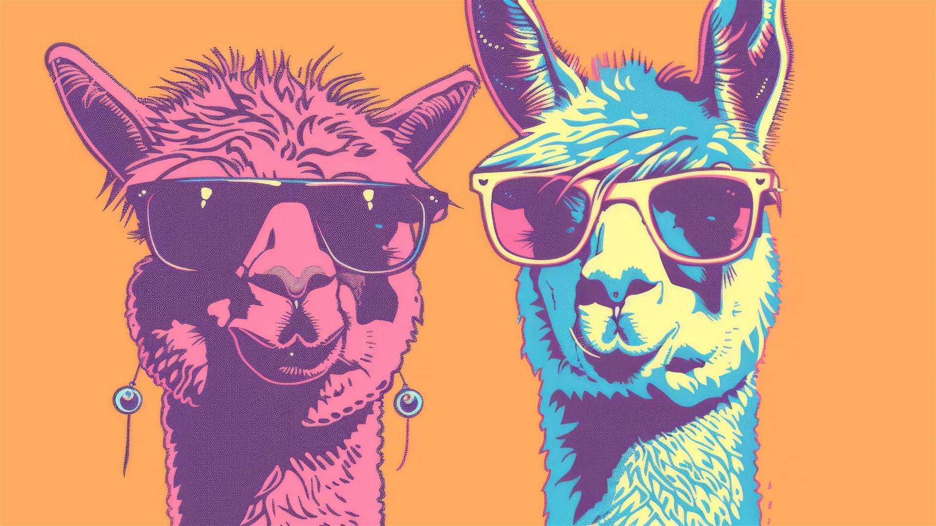 Vector illustration of a happy alpaca couple by Jean Jullien
