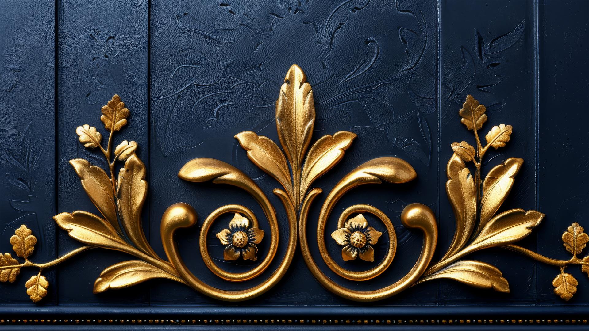 Elegant, symmetrical baroque and rococo design with intricate details.