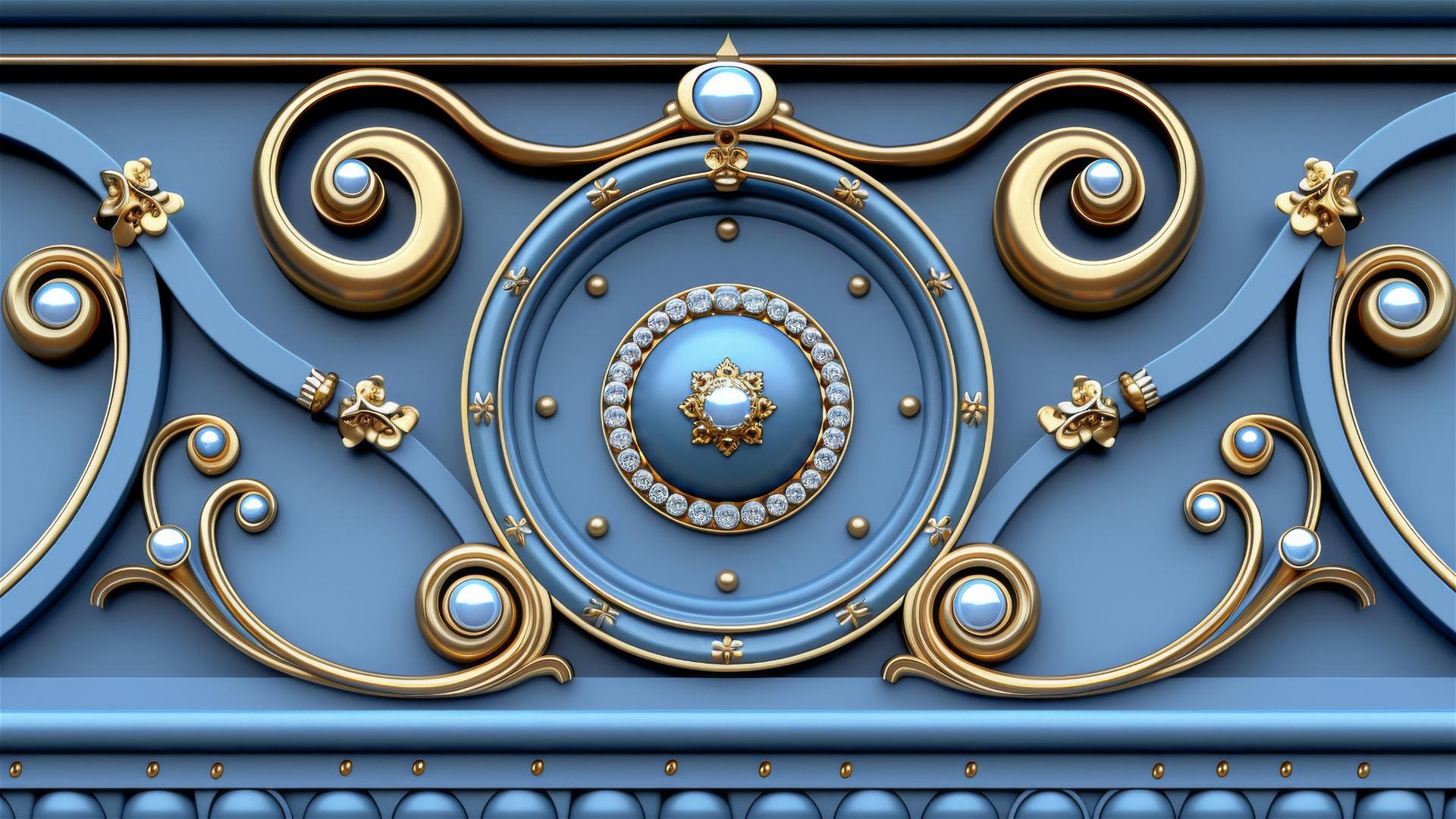 Elegant, symmetrical design with Rococo and Baroque influences, featuring intricate details.