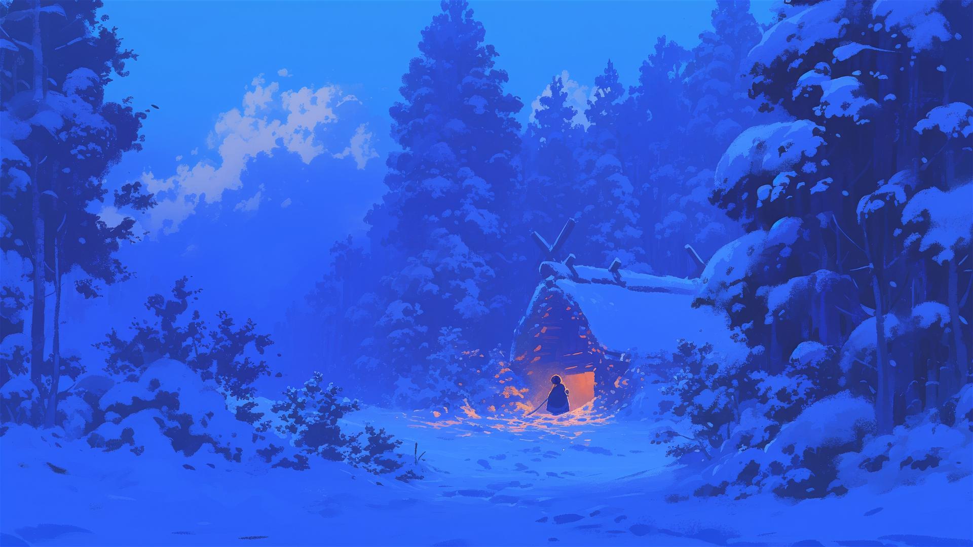 Anime winter scene with hidden dangers in Ghibli style.