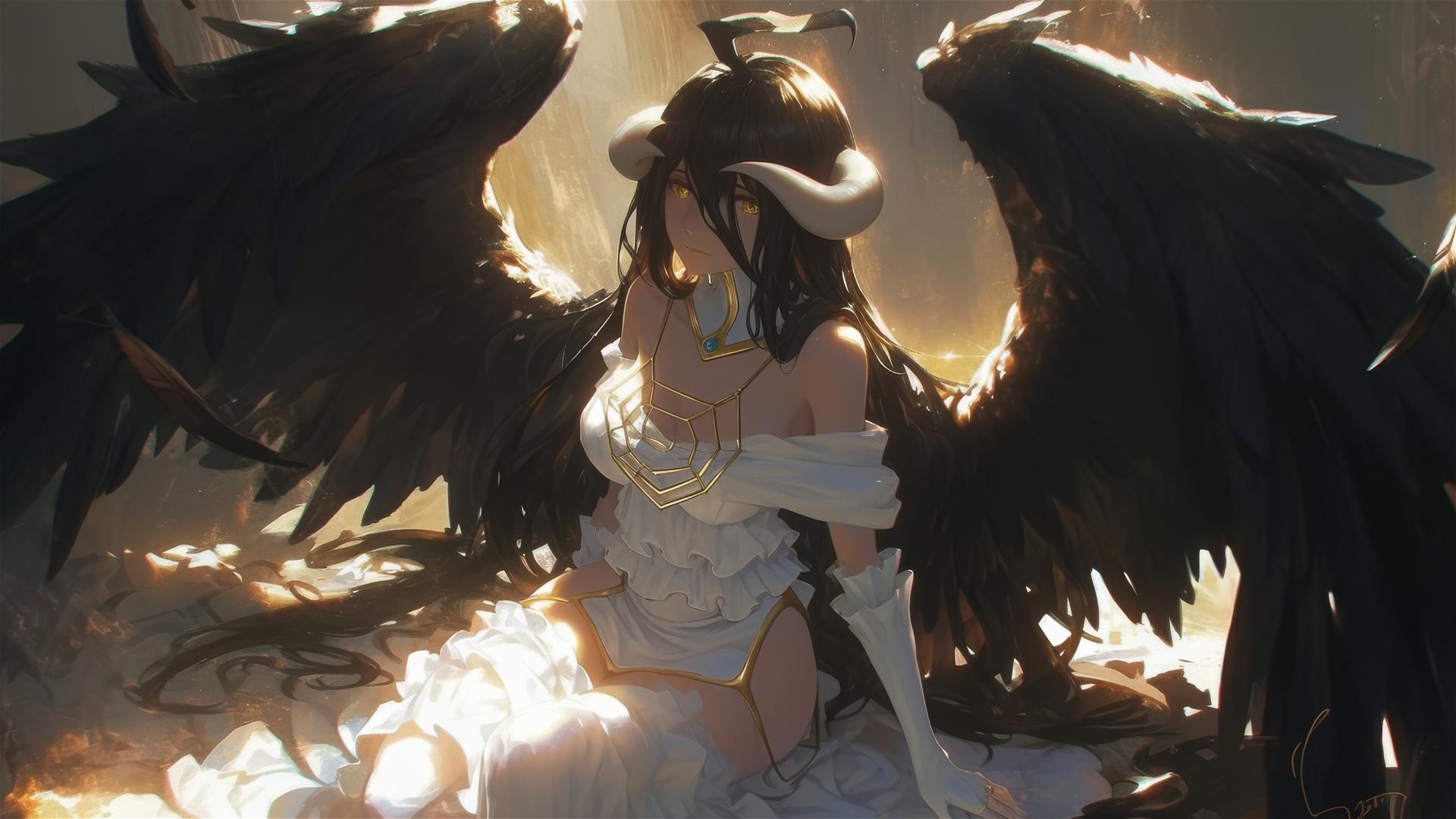 Albedo, a character from Overlord, in a dynamic pose.