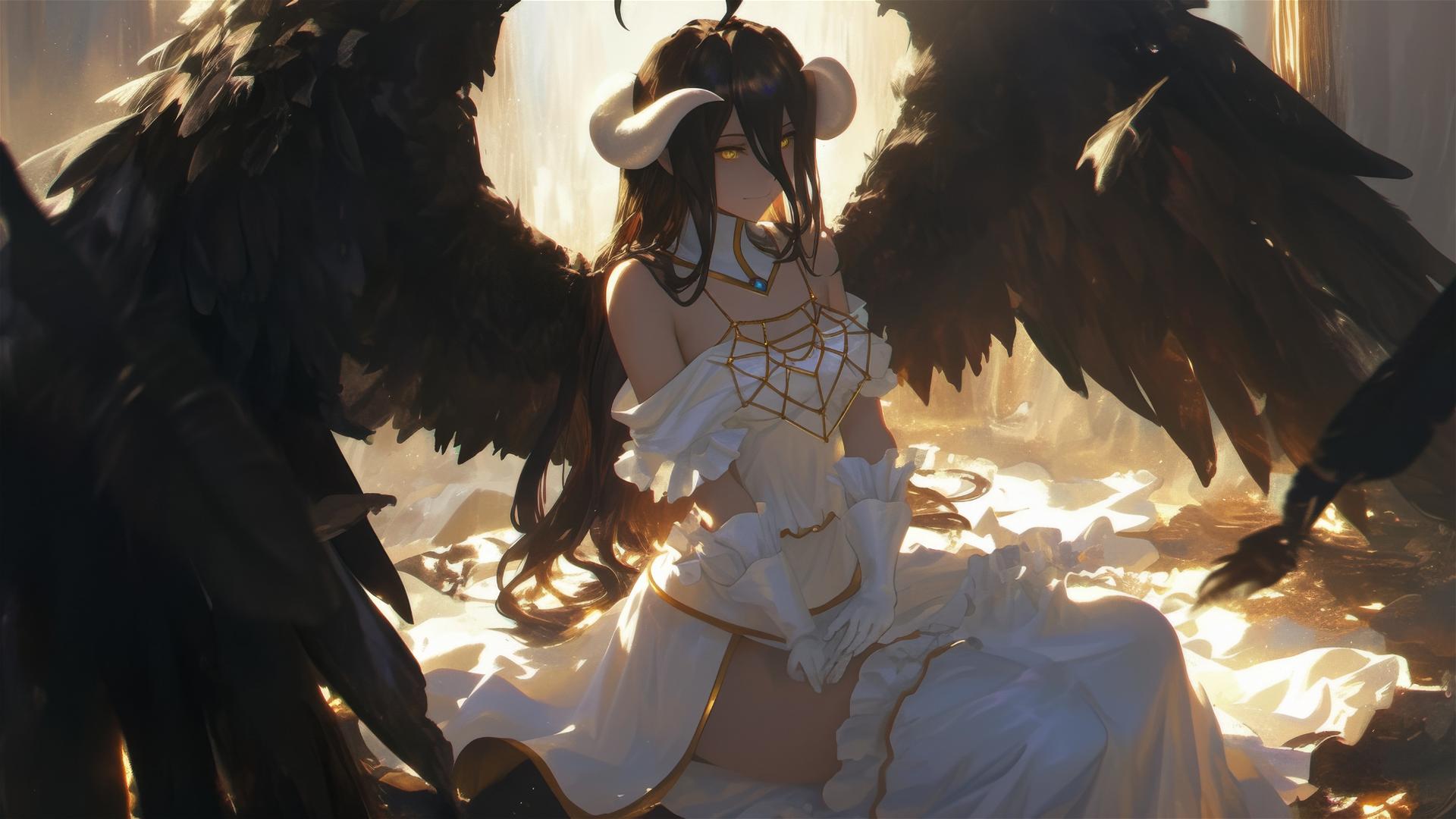 Albedo, a character from Overlord, in a dynamic pose.