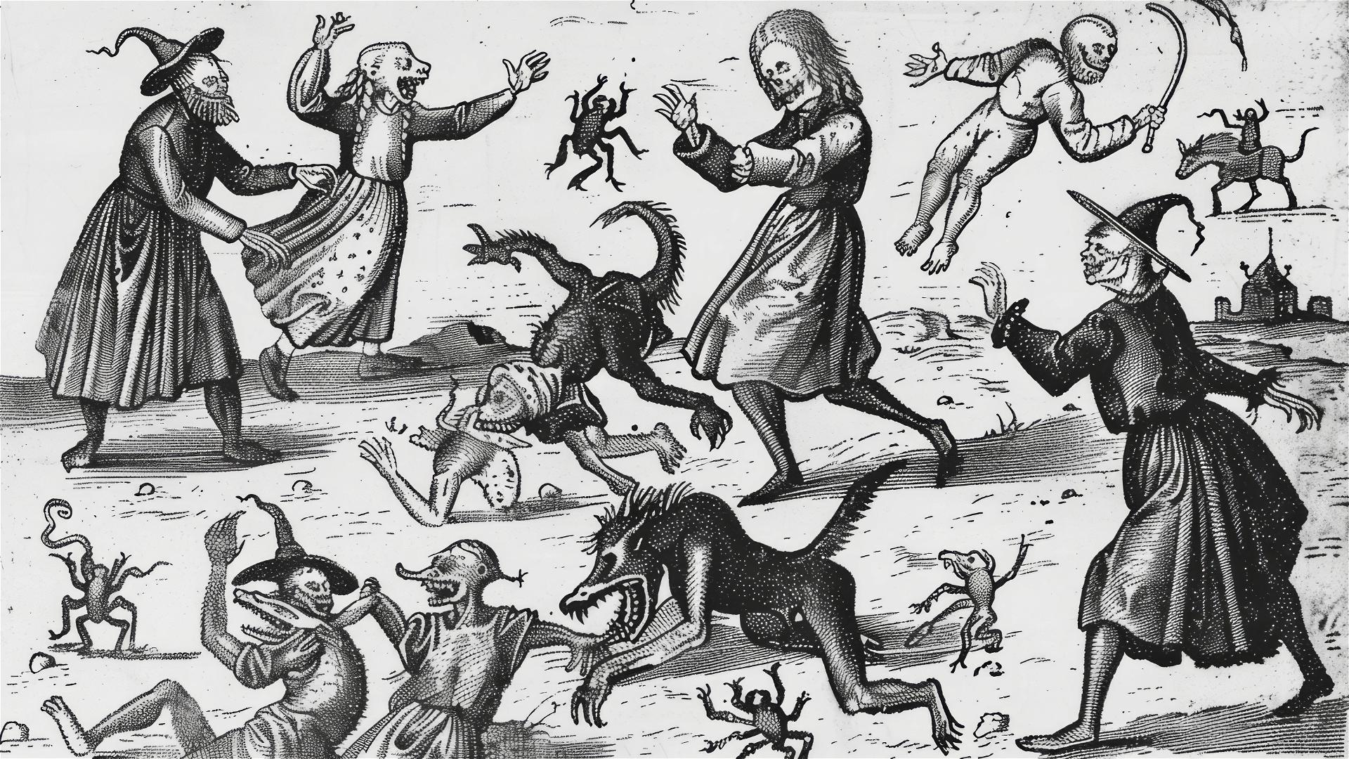 Illustration of 15th-century witch-hunt tragedy in Europe
