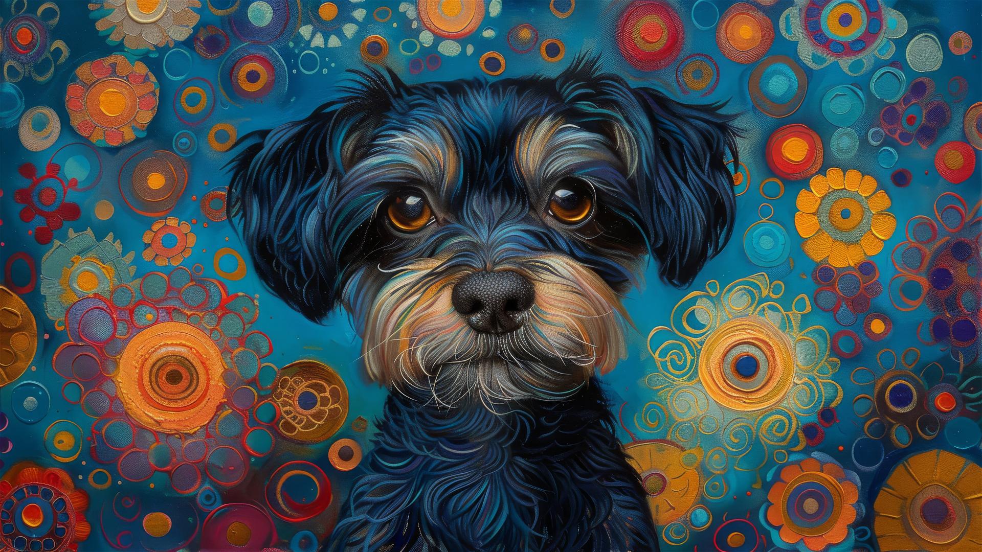 Shih Tzu Nefertiti in styles of Faiza Maghni, Yayoi Kusama, and National Geographic