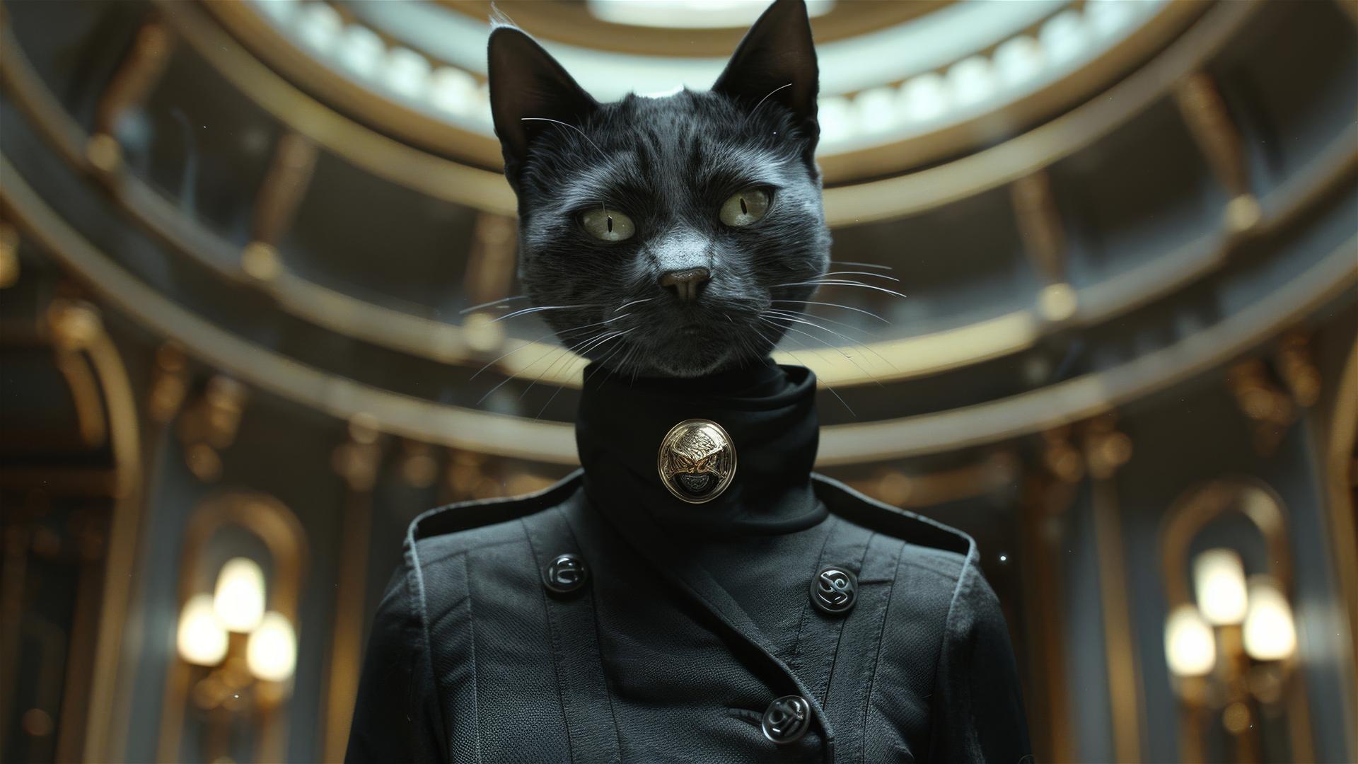 Anthropomorphic cat in Dior at Milan fashion show