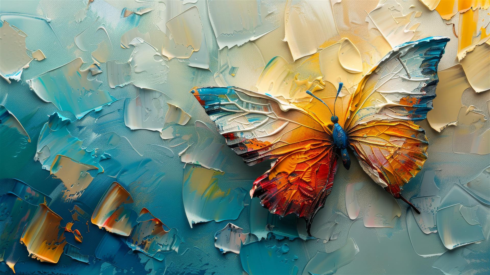 Brightly colored butterfly with oil painting texture.