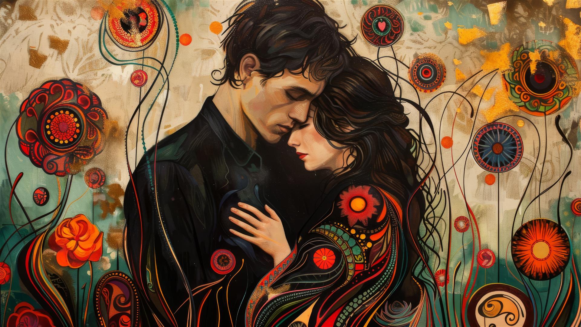 Artistic depiction of love, loss, emotional struggle, and triumph.