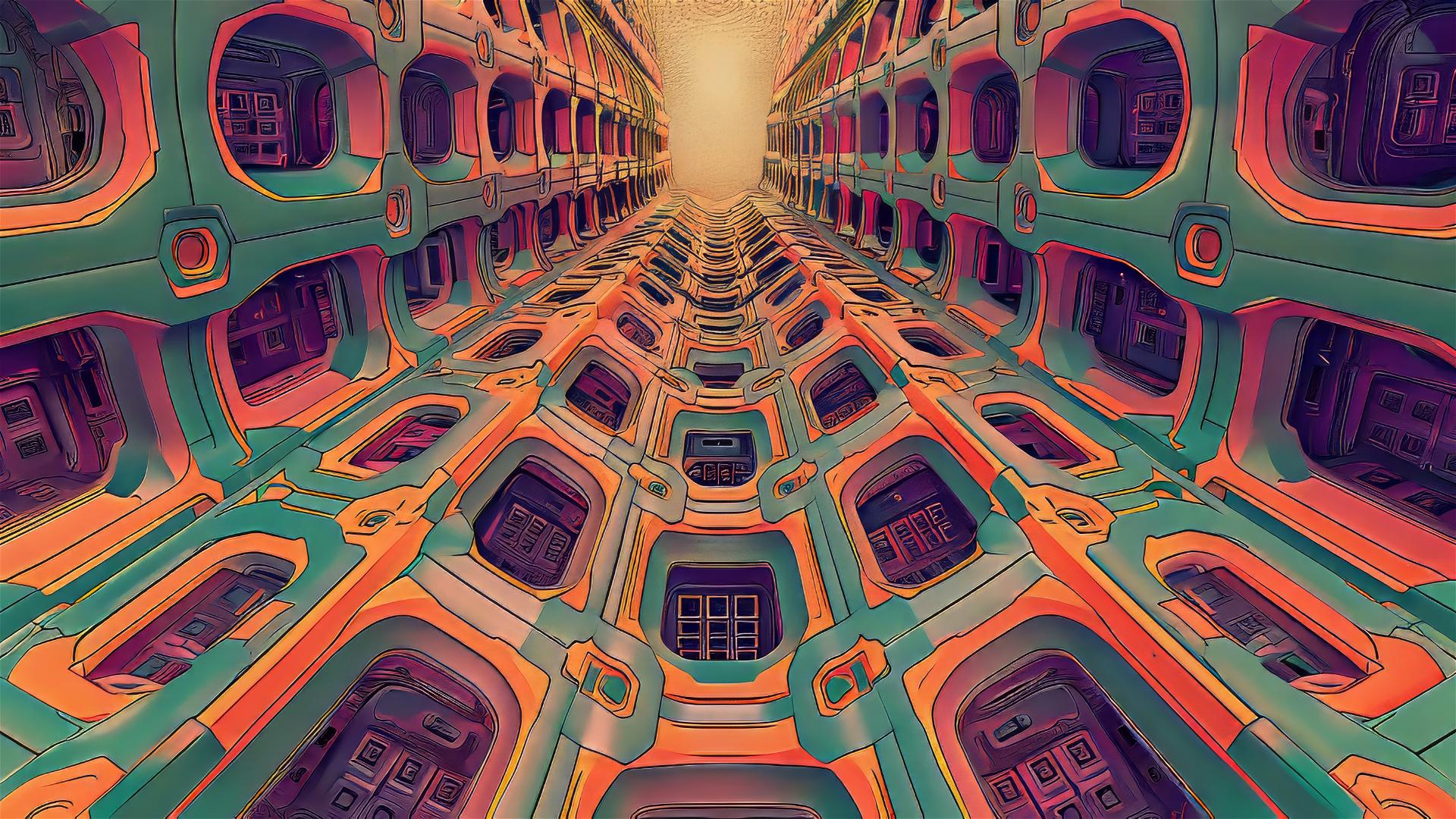 Psychedelic Pinball Wizard art inspired by Escher, Lichtenstein and Hitchcock