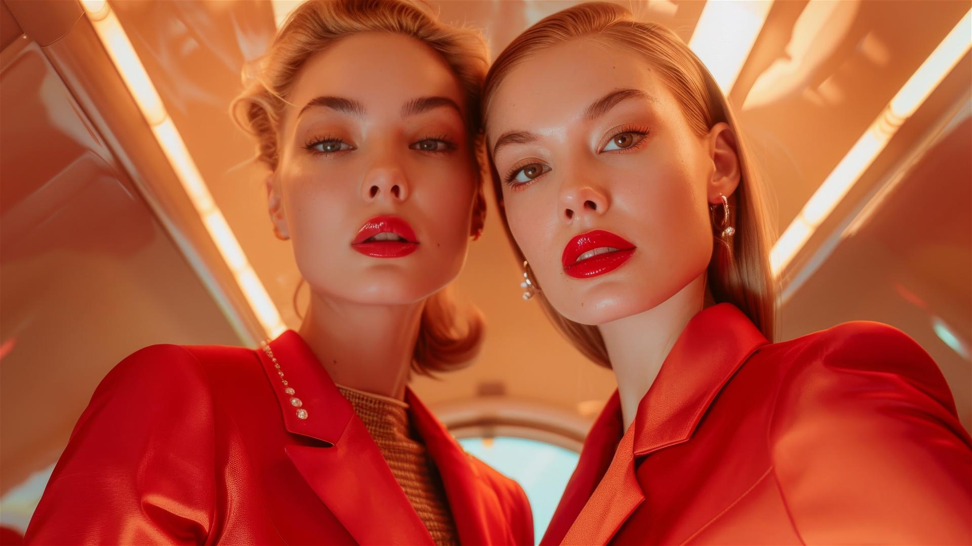 Bisexual space agency attendants in Louboutins, Newton style, 2035