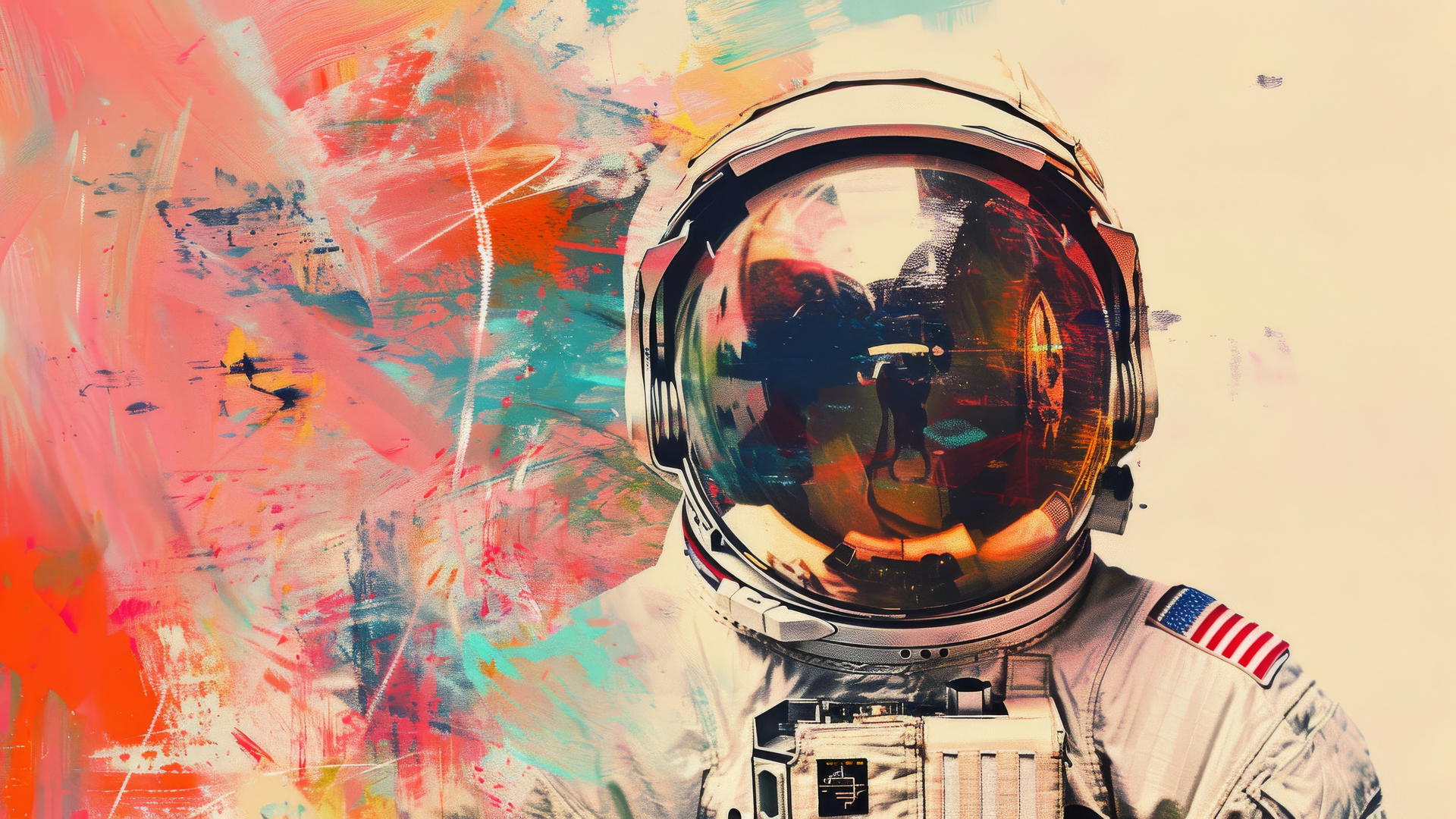 Abstract Picasso-style painting of an astronaut helmet