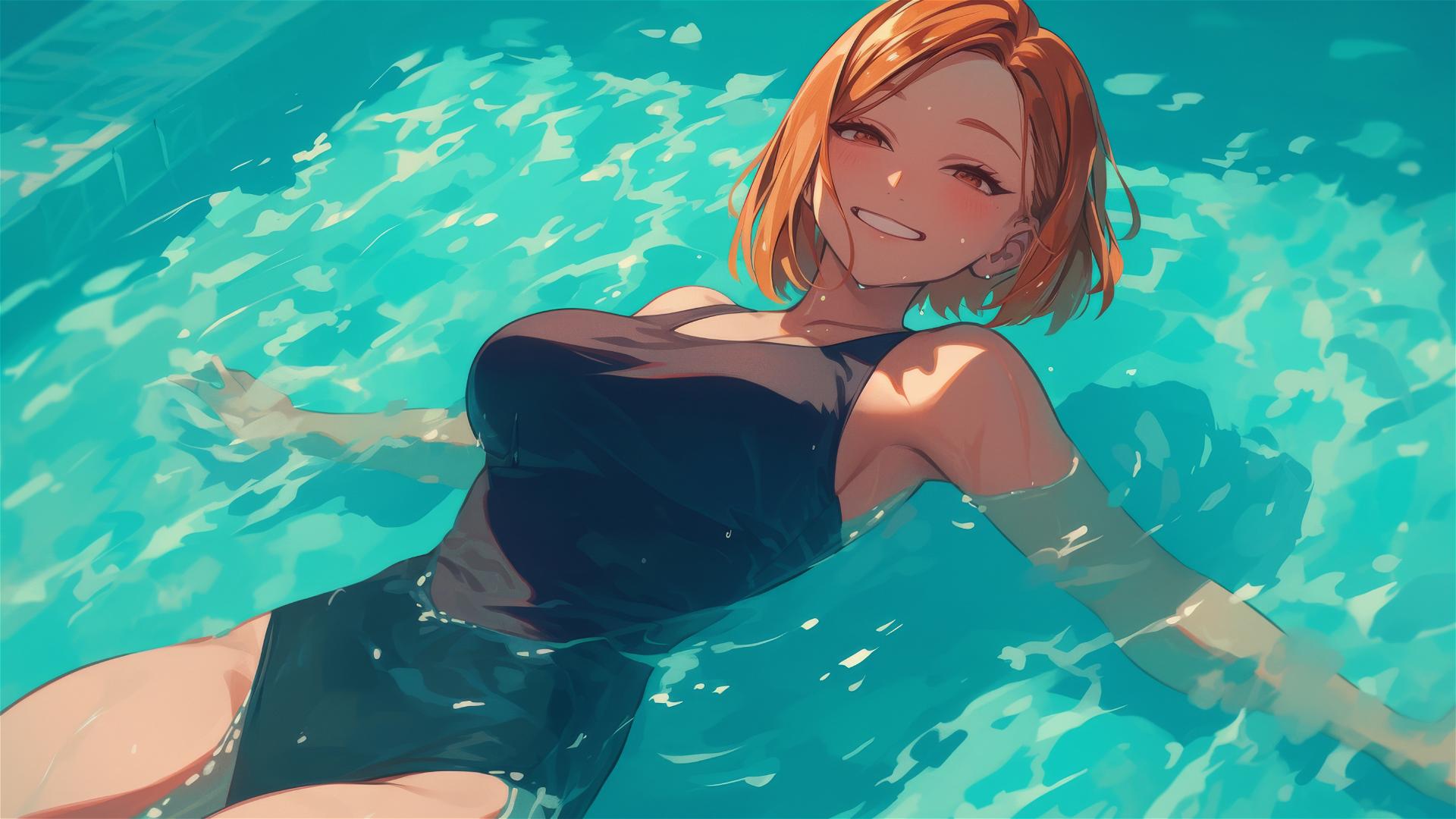 Nobara Kugisaki from Jujutsu Kaisen swimming under moonlight