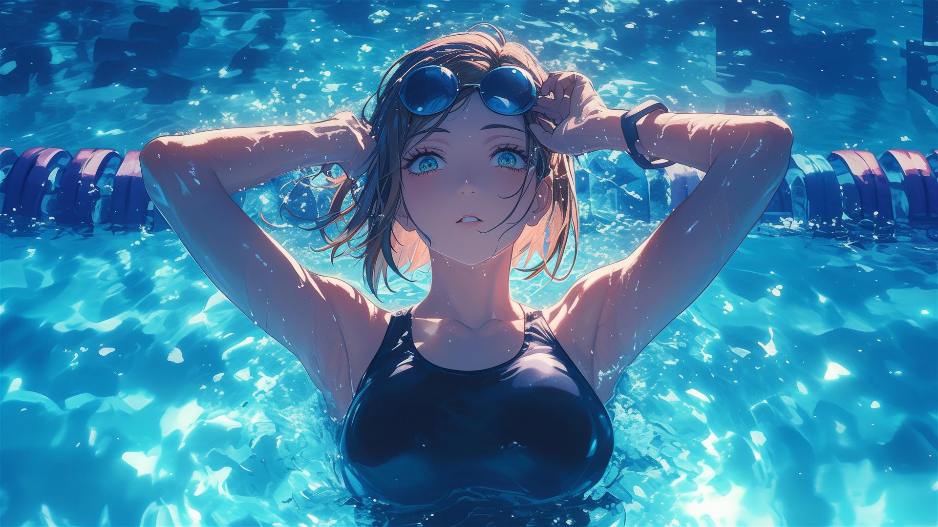 Nobara Kugisaki from Jujutsu Kaisen standing in a pool under moonlight