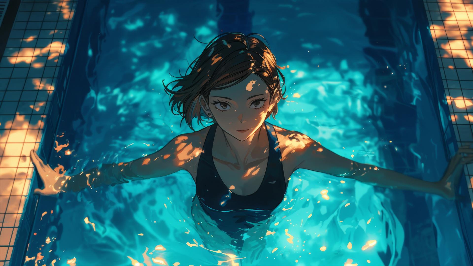 Nobara Kugisaki from Jujutsu Kaisen standing in a pool under moonlight