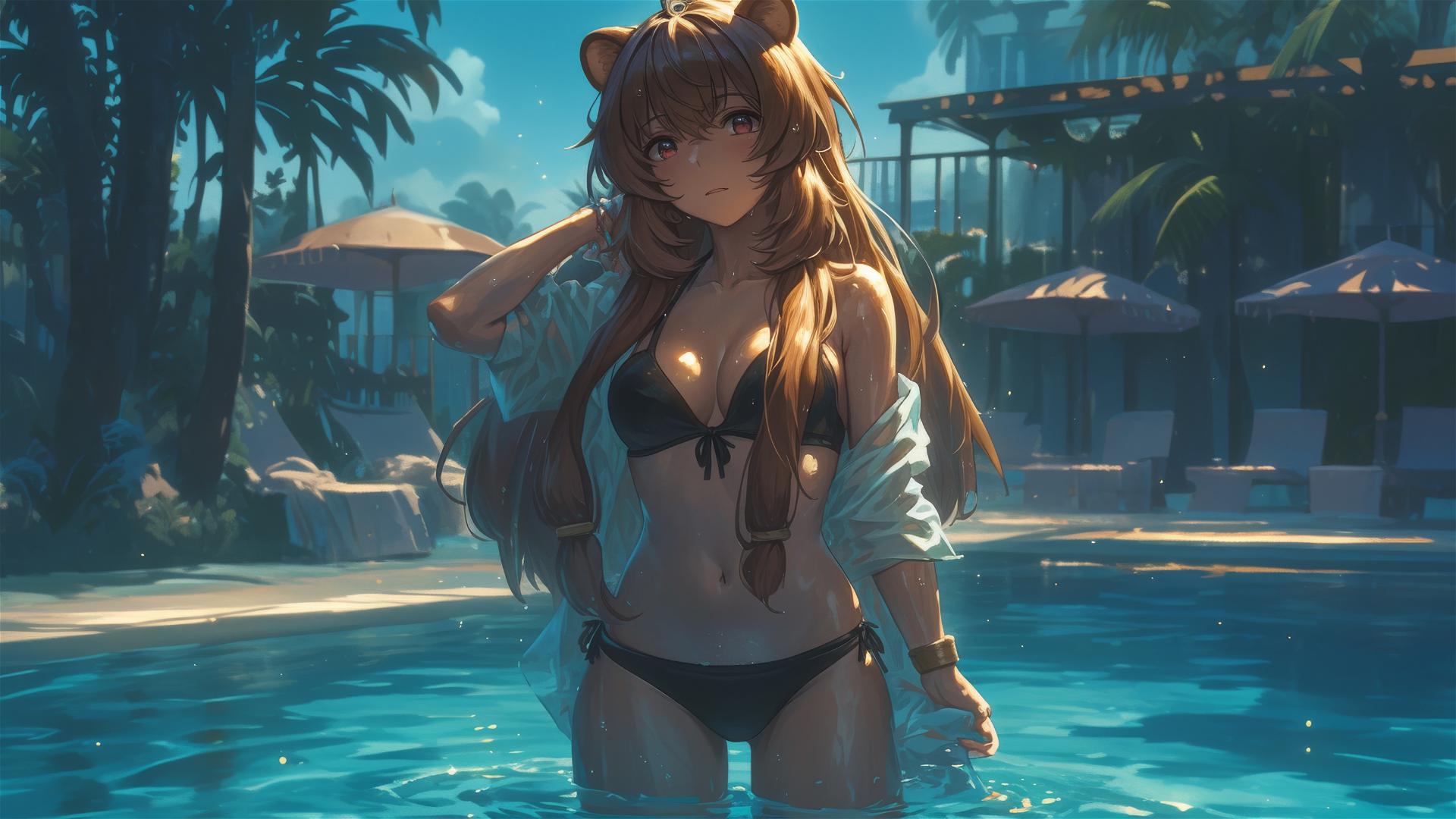 Raphtalia from The Rising of the Shield Hero standing in a pool under moonlight