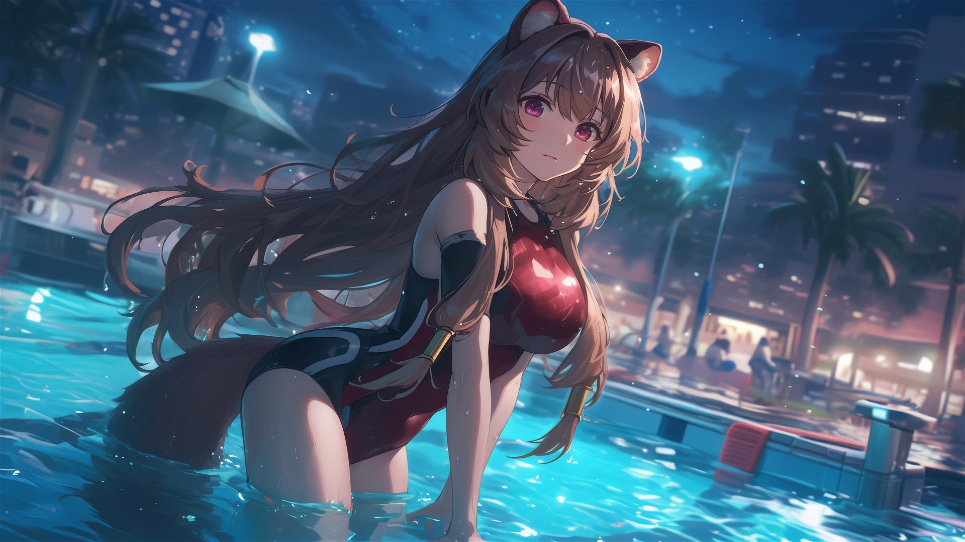 Raphtalia from The Rising of the Shield Hero standing in a pool under moonlight