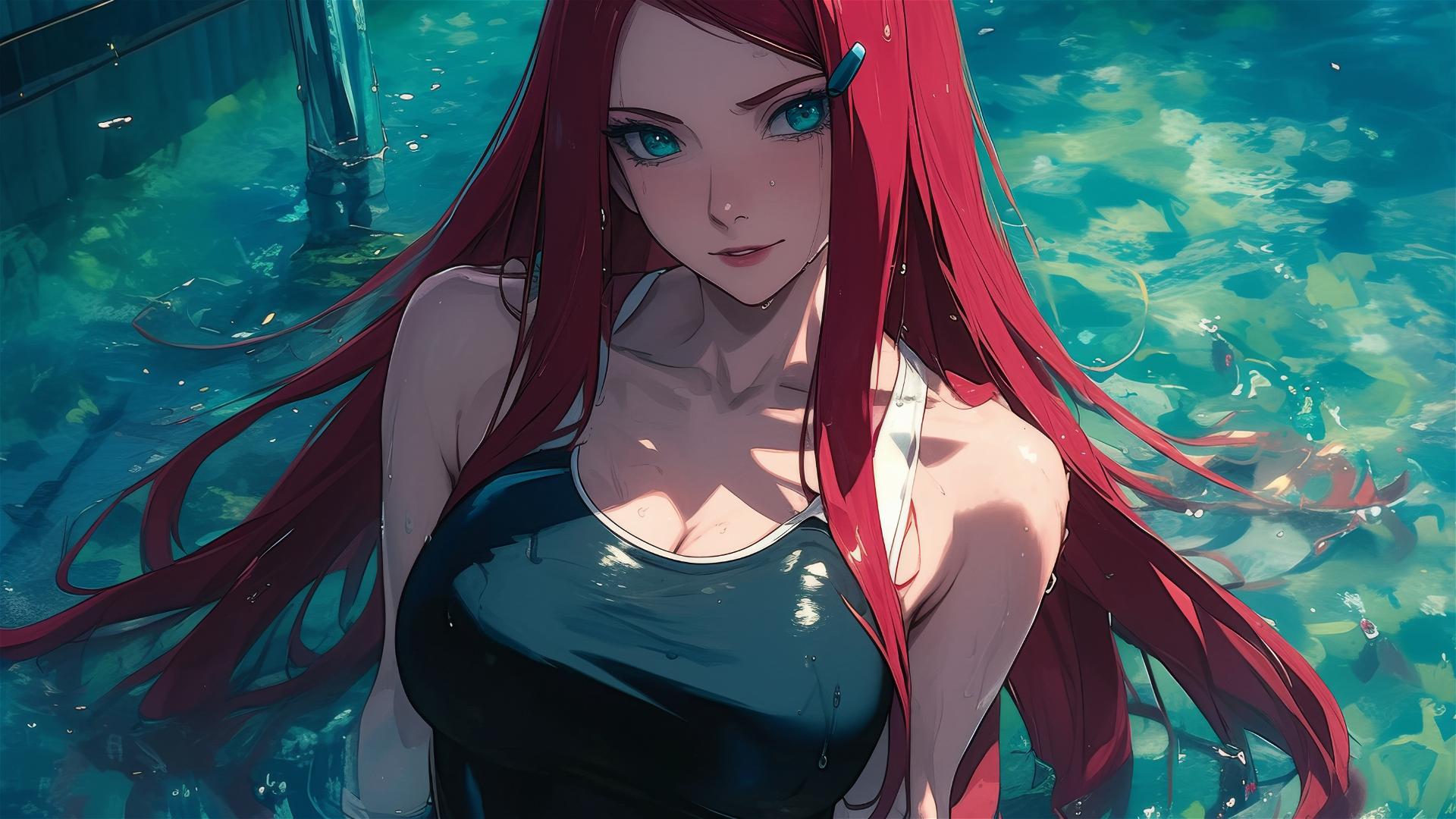 Kushina Uzumaki from Naruto Shippuden in moonlit pool