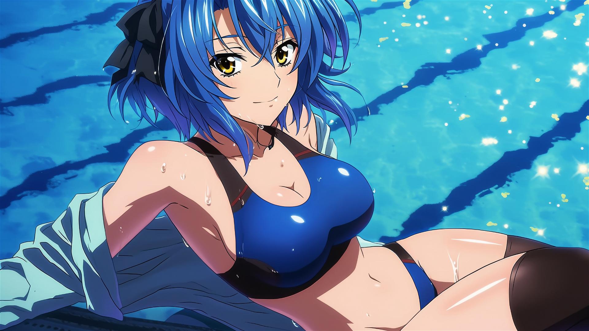 Xenovia from High School DxD swimming in moonlit pool