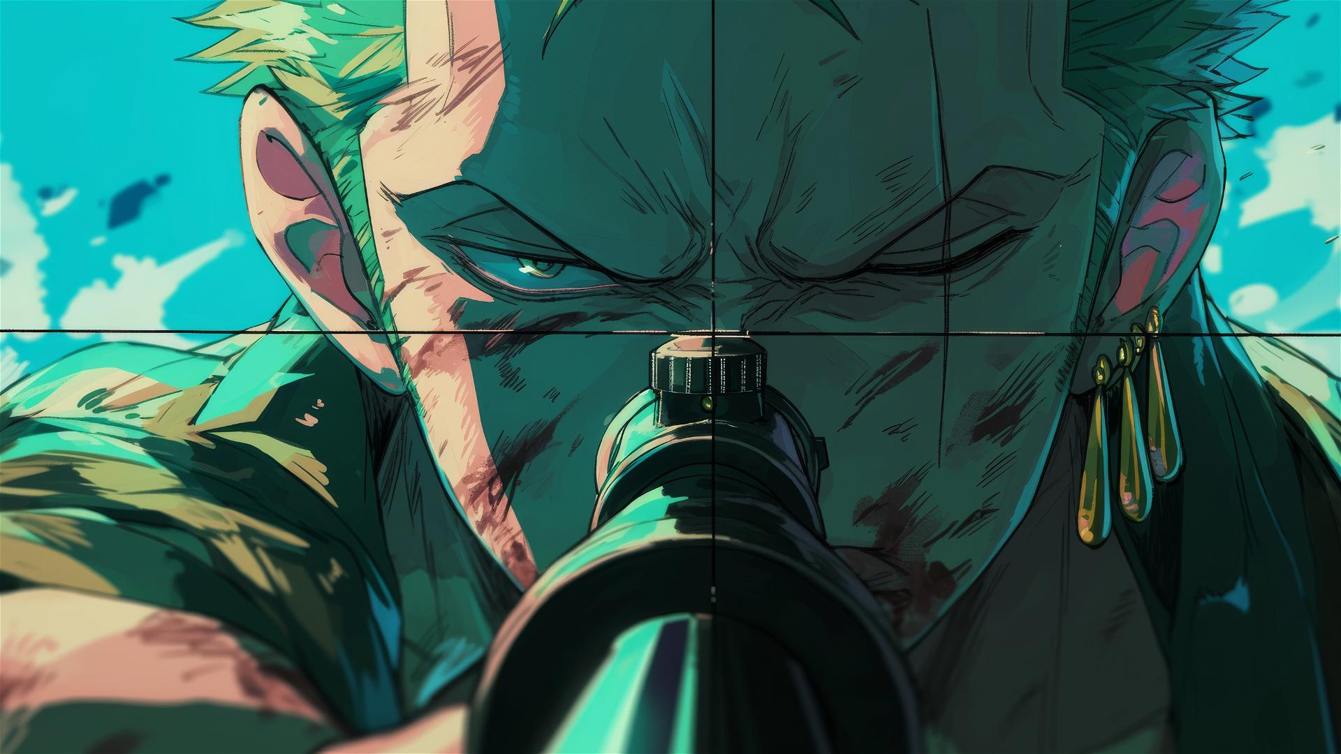Roronoa Zoro in sniper scope, detailed and focused