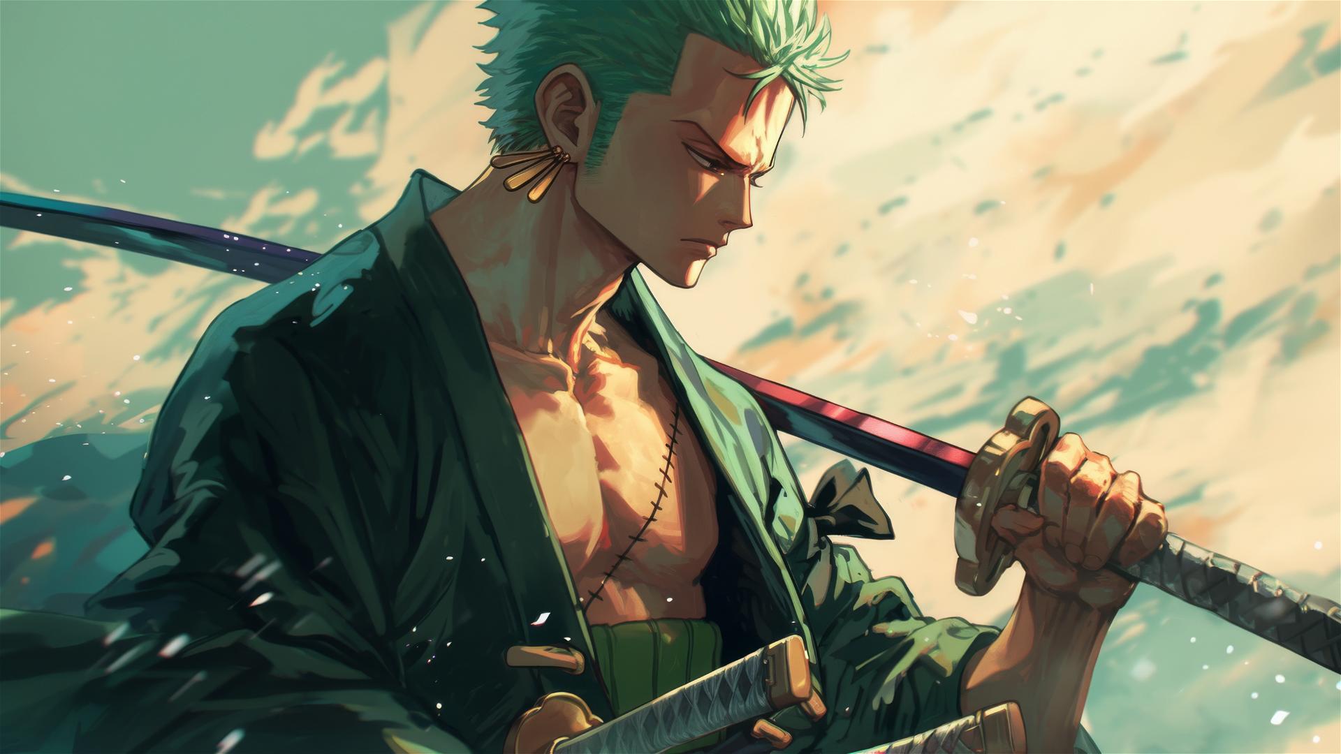 Roronoa Zoro in 90's Anime Studio Ghibli Style