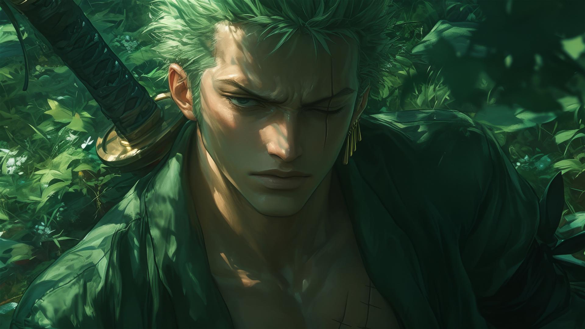 Realistic fantasy art of Roronoa Zoro from One Piece