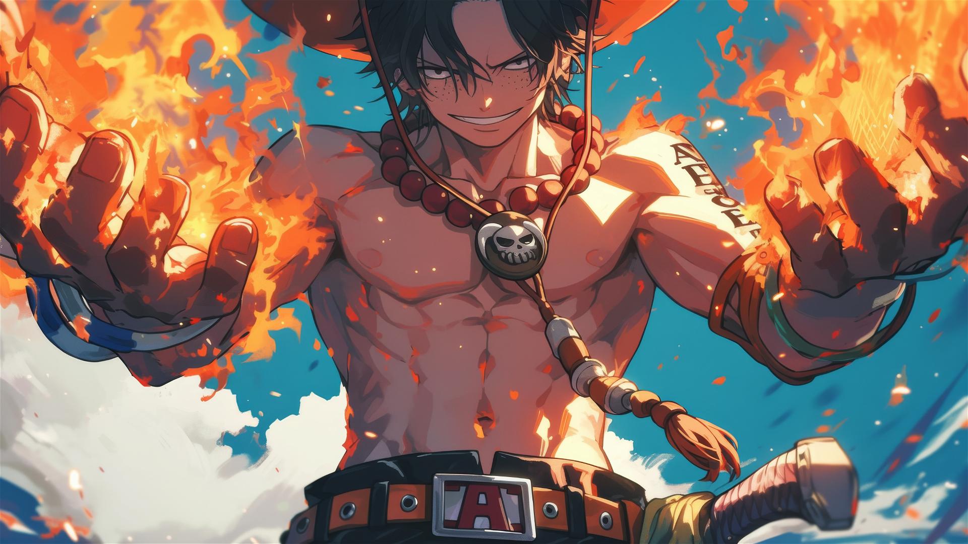 Ace from One Piece with fire forming between his palms