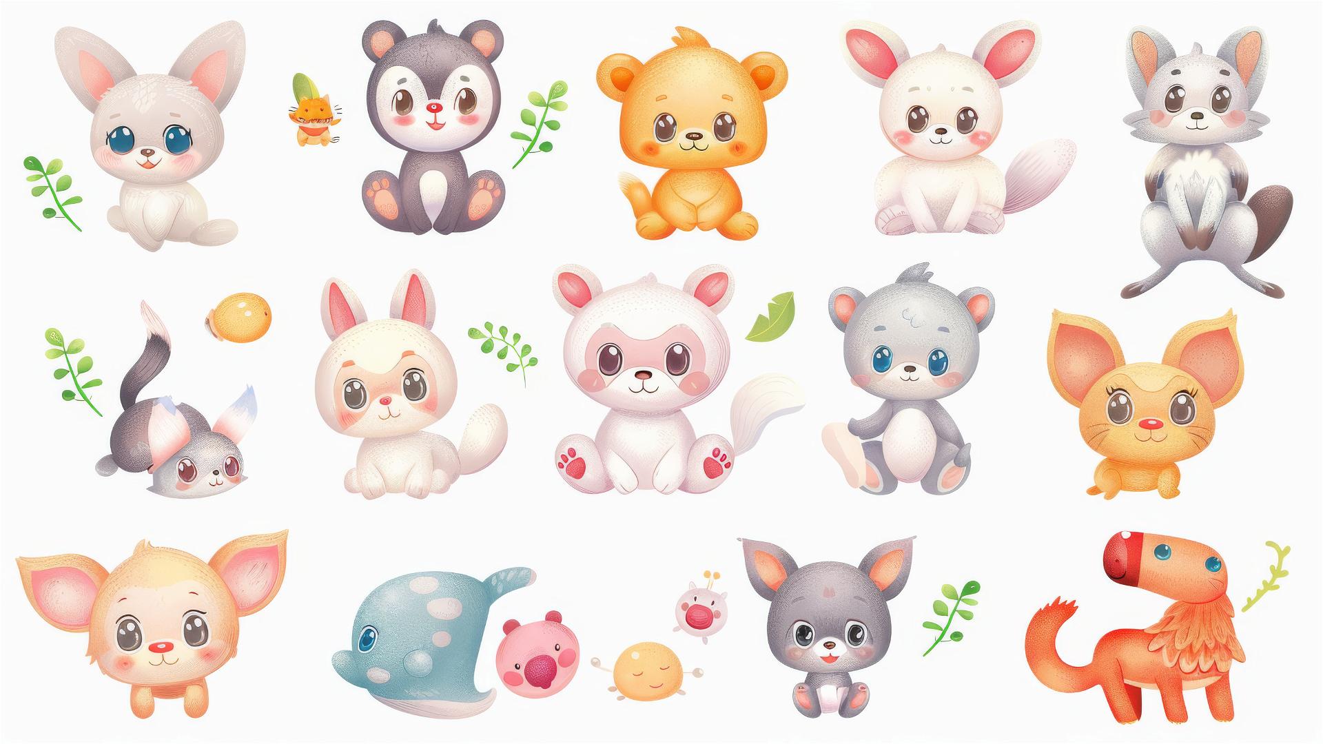 Kawaii baby animals vectors on white backdrop