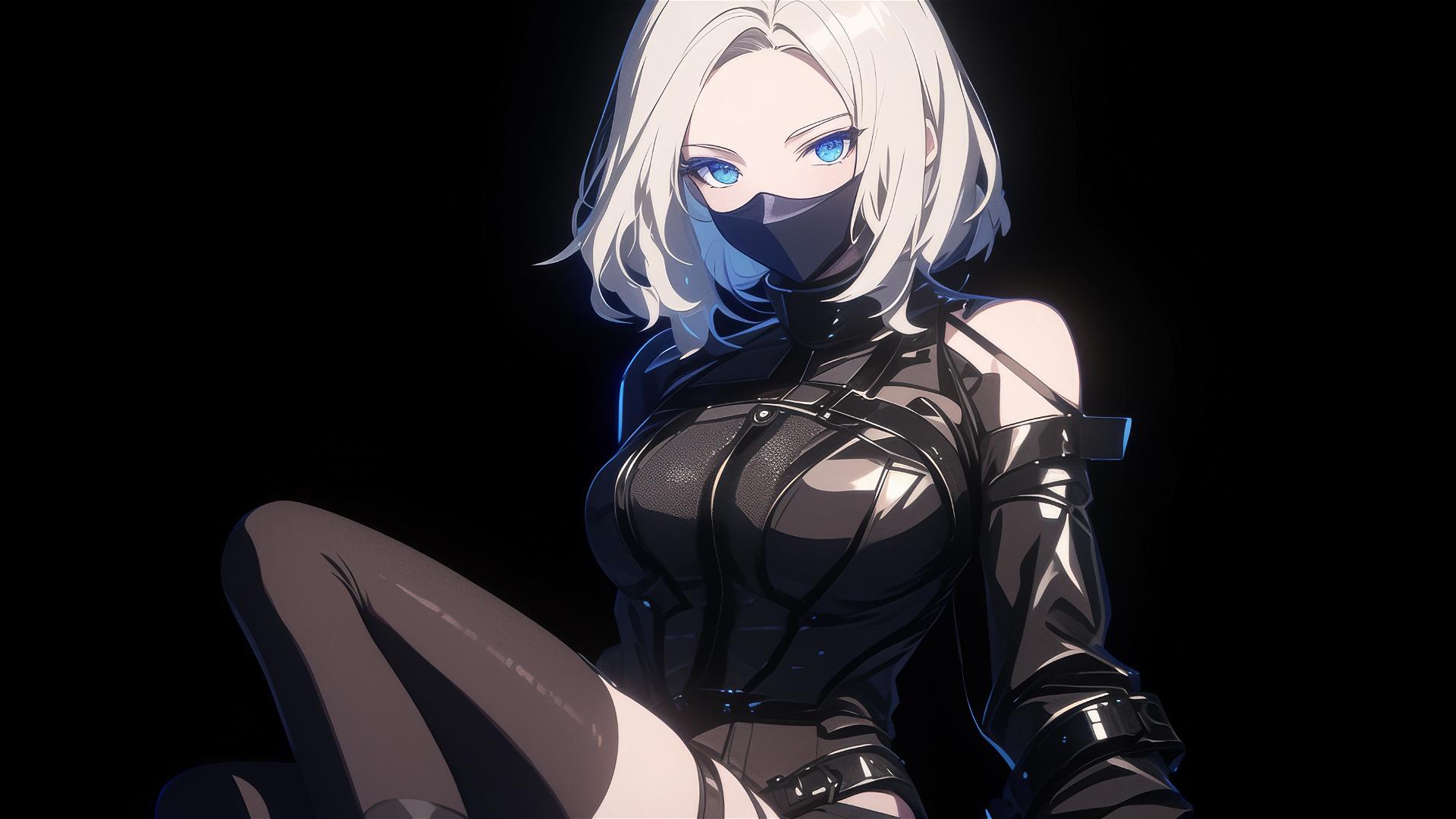 Motorsport racer girl with a masked face and short hair in a dynamic thigh-focused pose