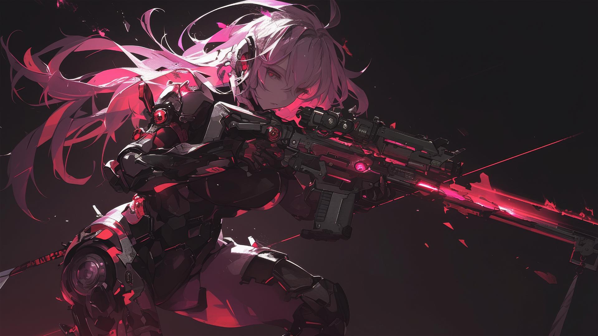 Space Marine Girl in dynamic pose with thigh focus on dark background