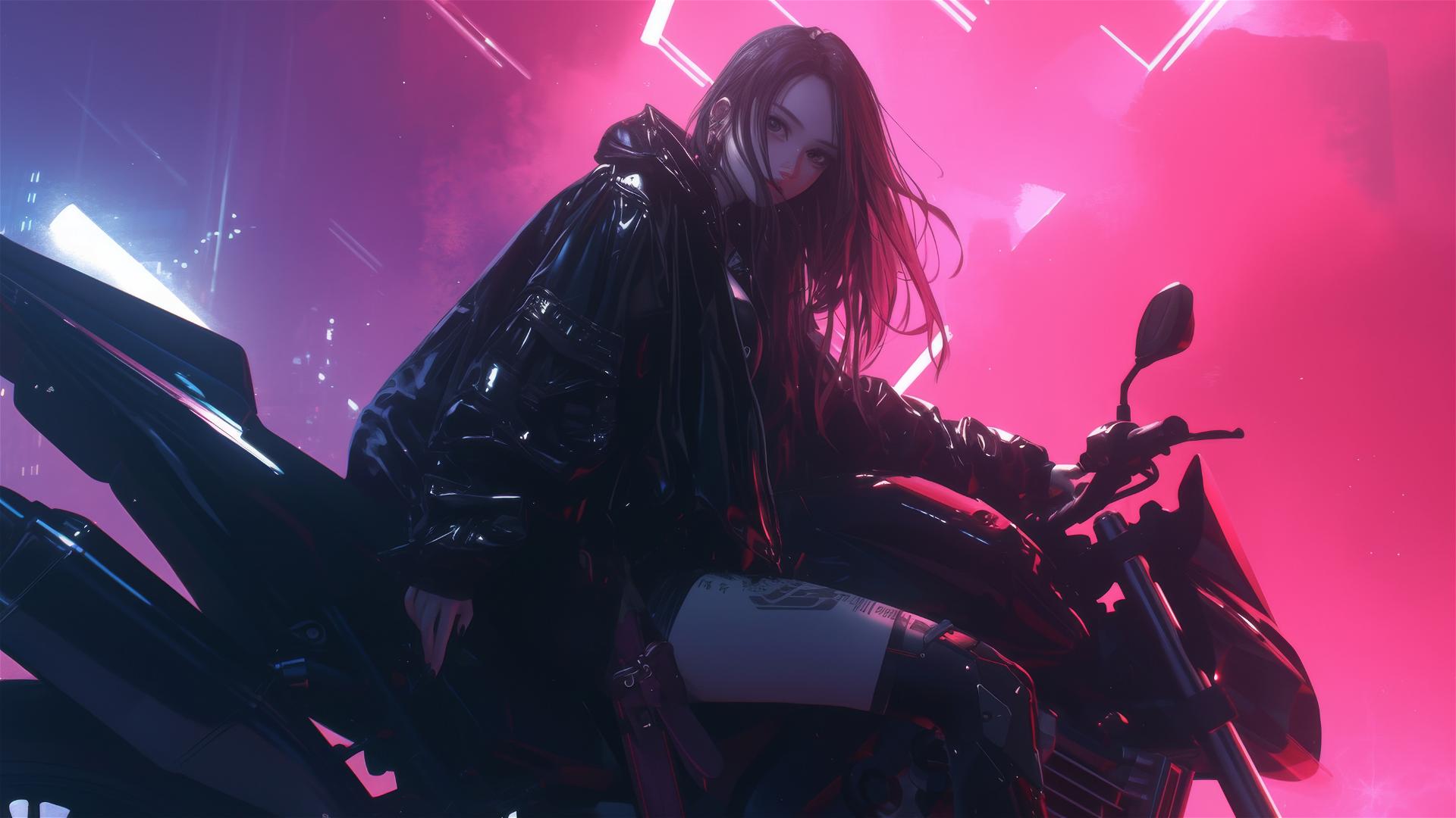 Cyberpunk girl with thigh focus and spotlight effect on dark background