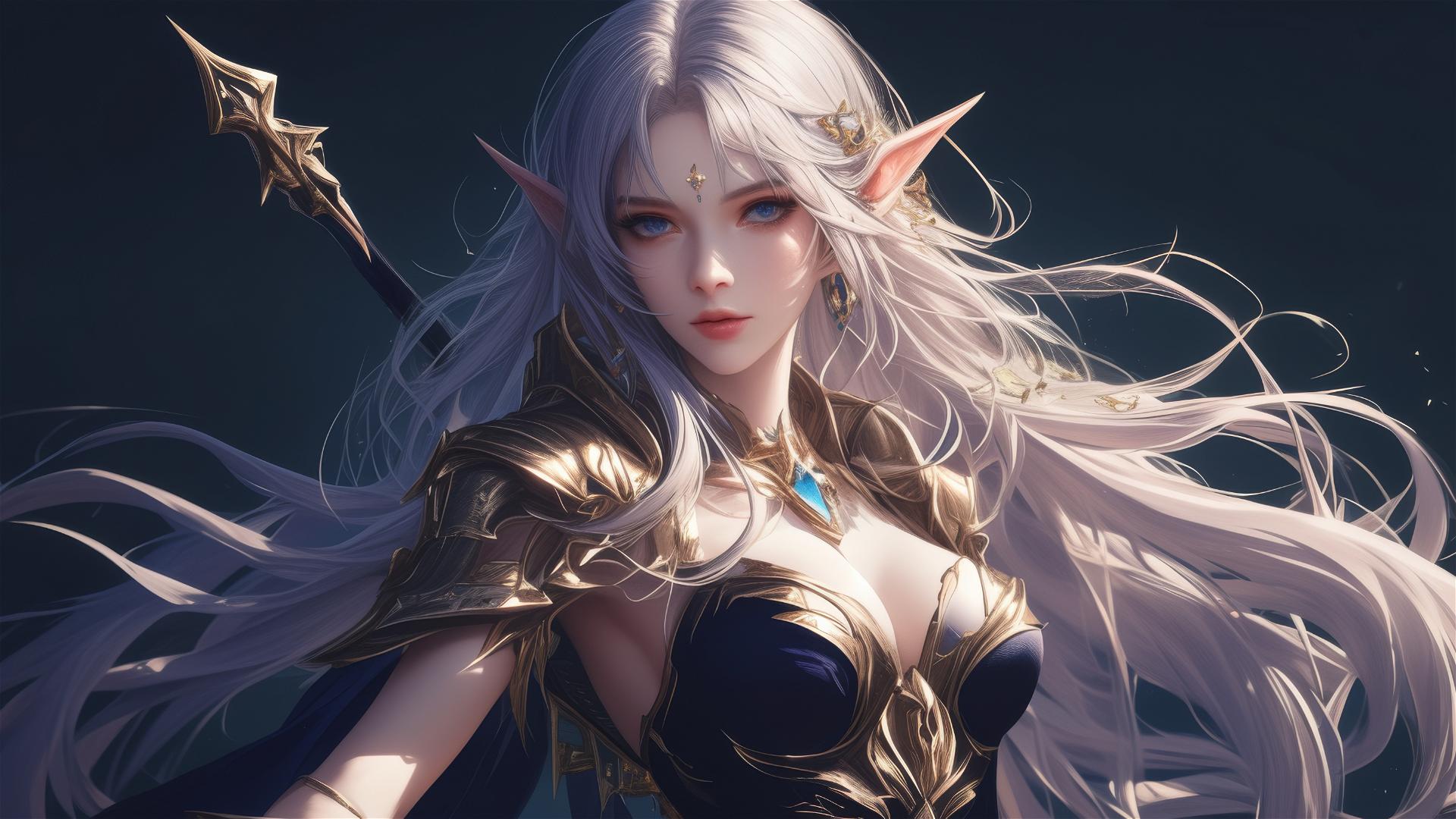 Fantasy Elf girl in dynamic pose with spotlight on thigh