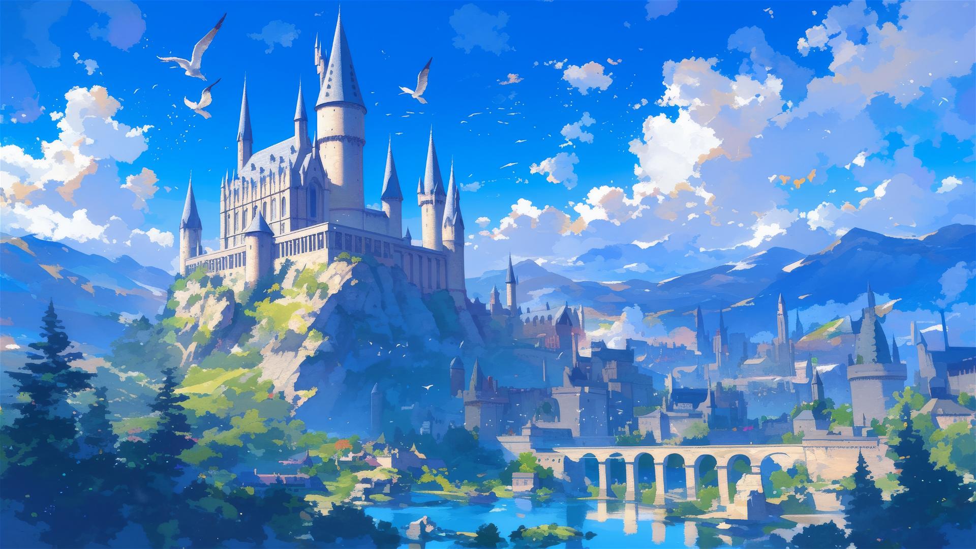 Ghibli-inspired Hogwarts illustration