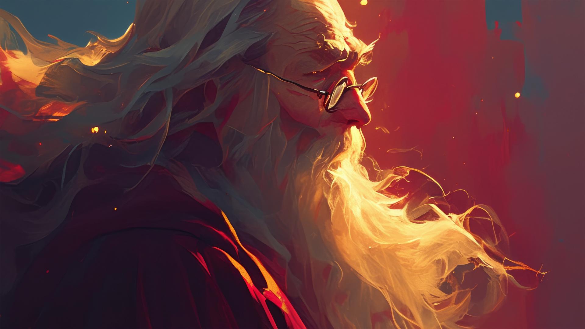 Professor Dumbledore illustration on dark background with spotlight