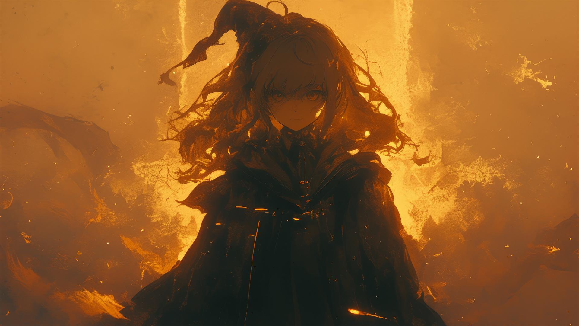 Hogwarts Witch Girl with dark background and spotlight effect