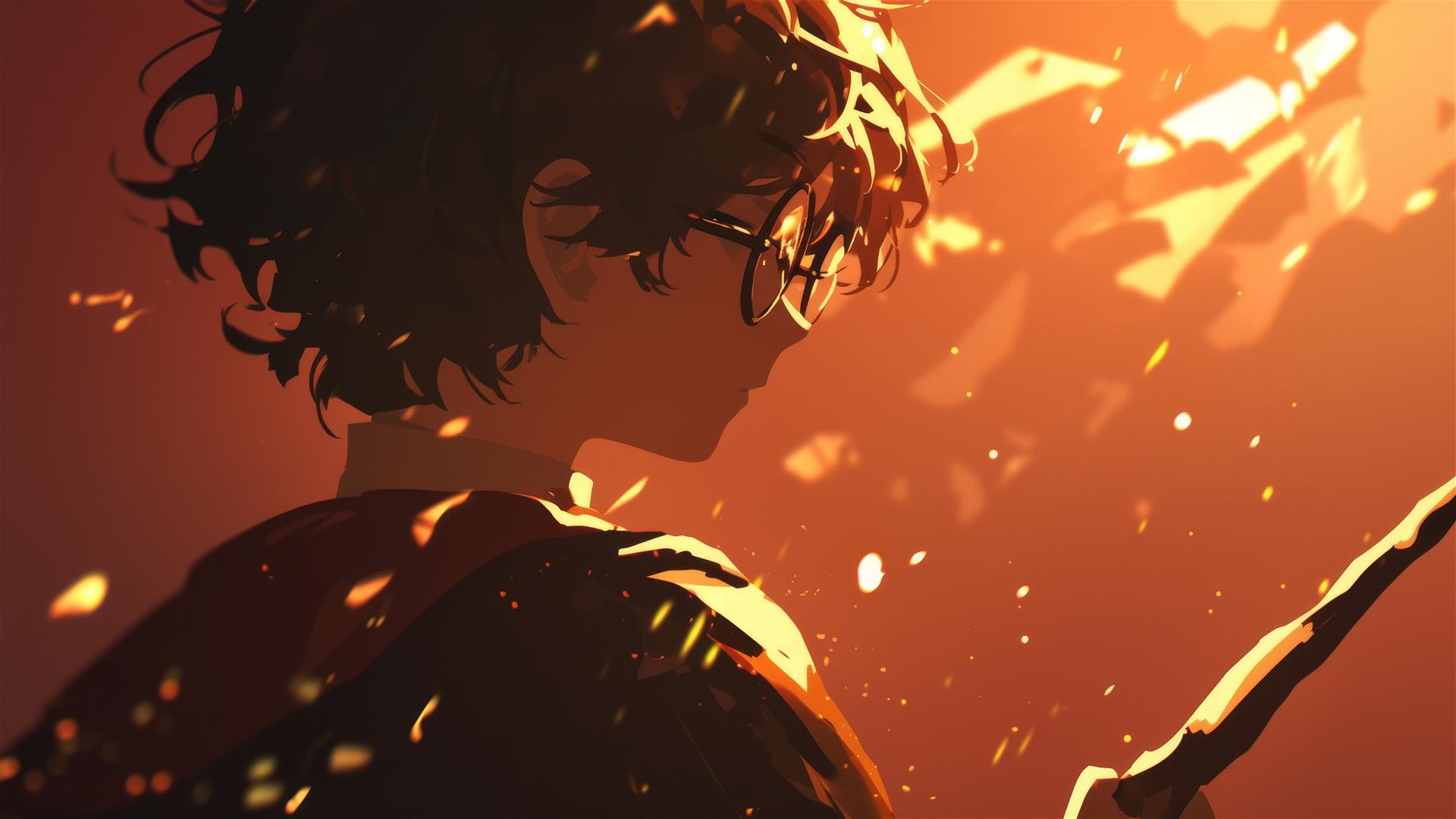 Harry Potter in artistic spotlight on dark background