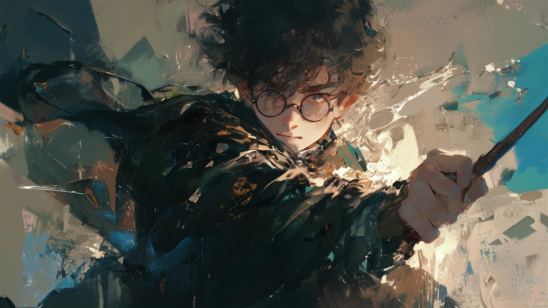 Isolated Harry Potter with spotlight on dark background