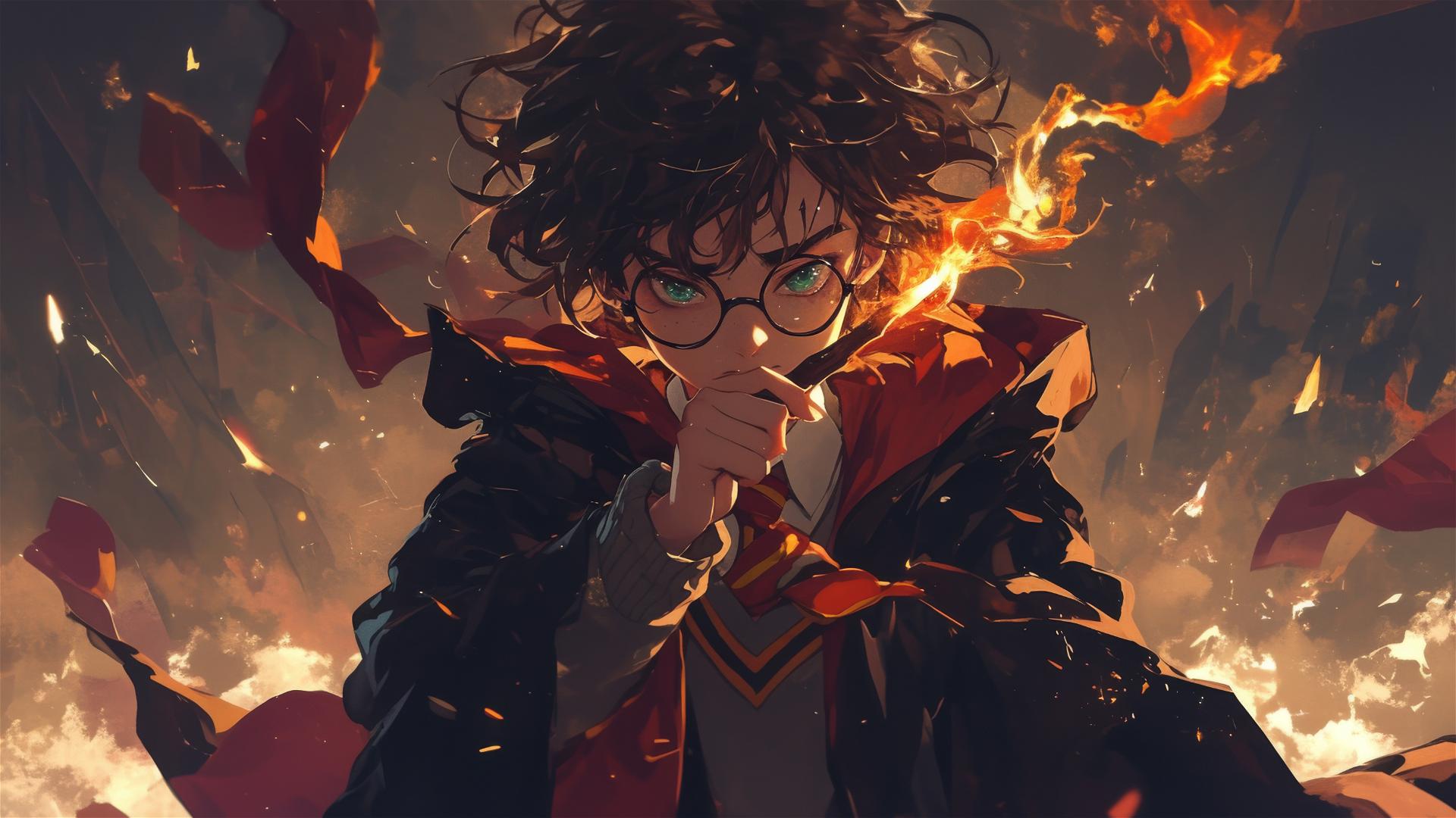 Artistic portrayal of Harry Potter isolated on dark background with spotlight effect