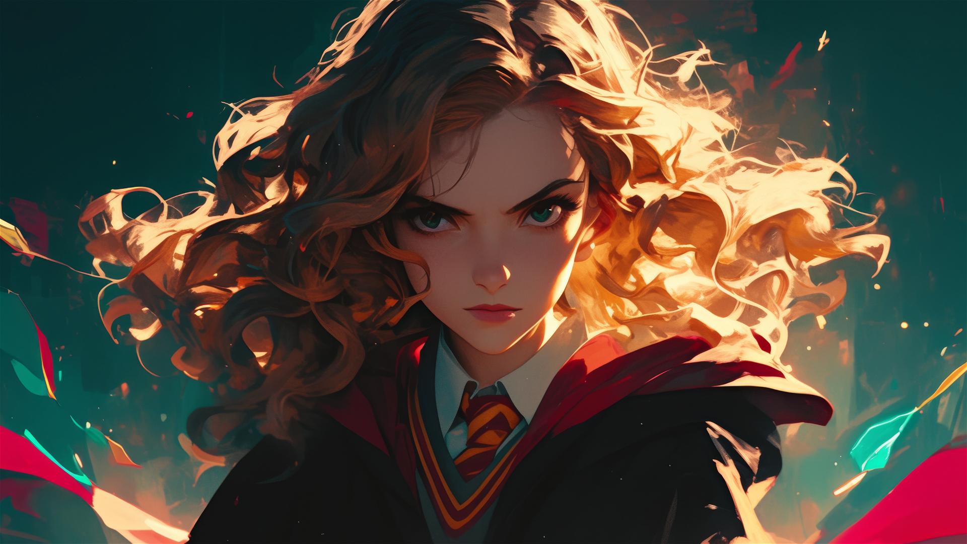 Artistic Hermione Granger drawing on dark background with spotlight effect