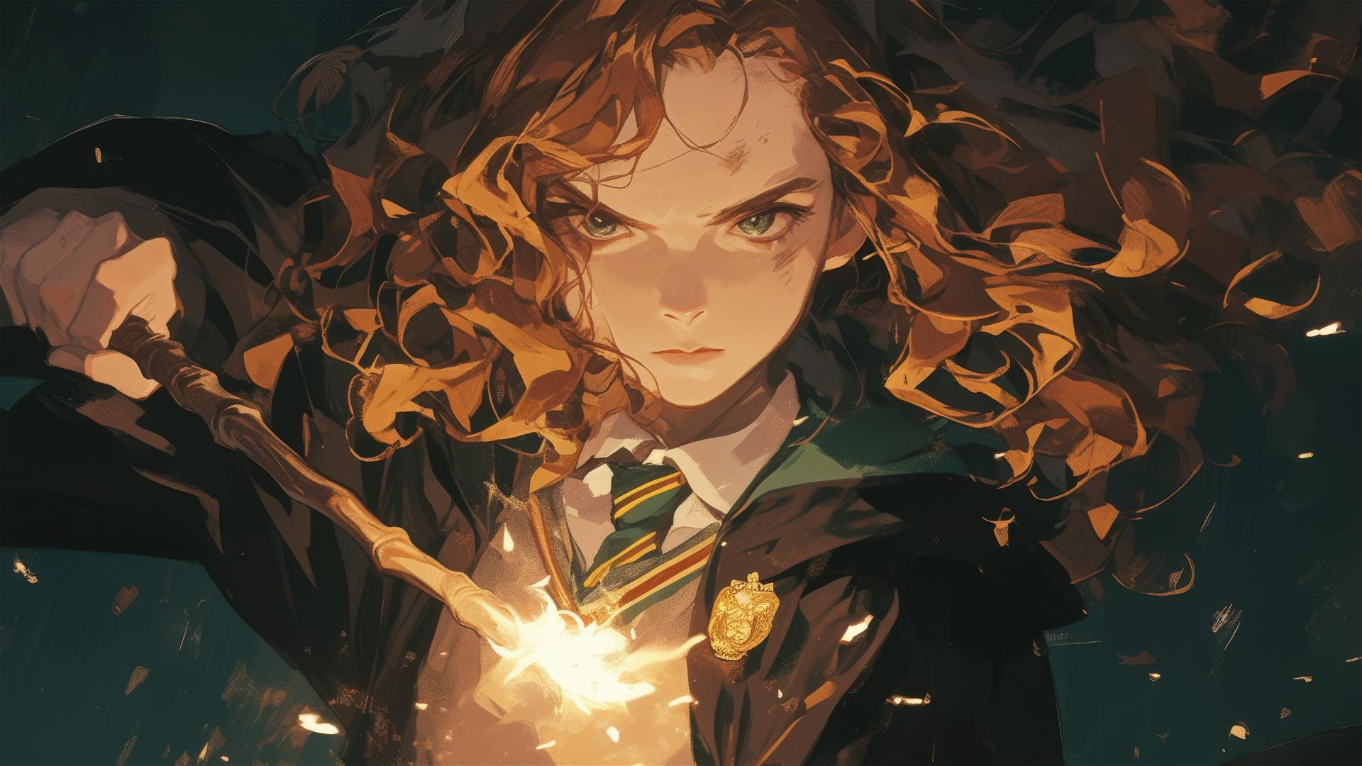 Hermione Granger artwork with dark background and spotlight effect