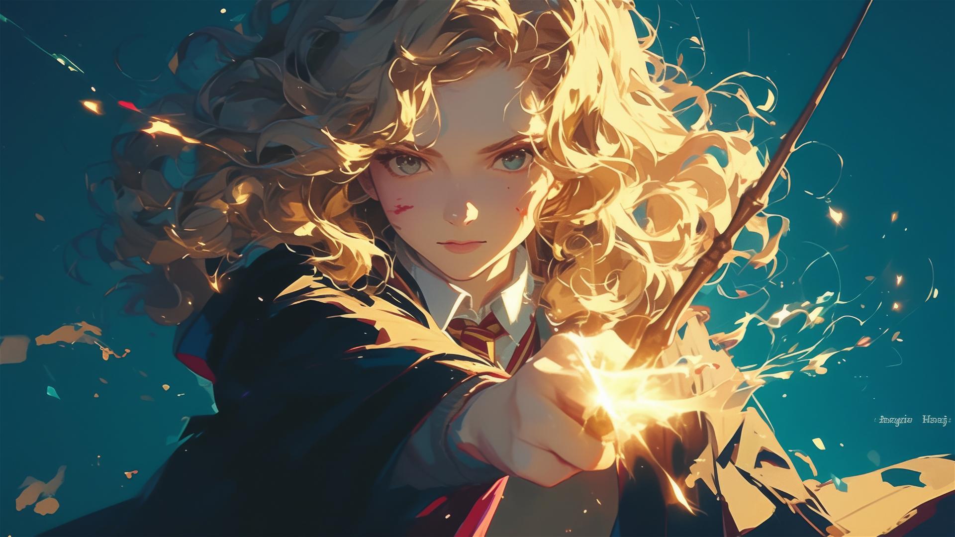 Artistic image of Hermione Granger with dark background and spotlight