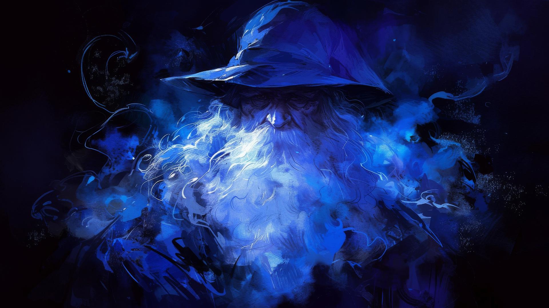 Drawing of Dumbledore with dark background and spotlight