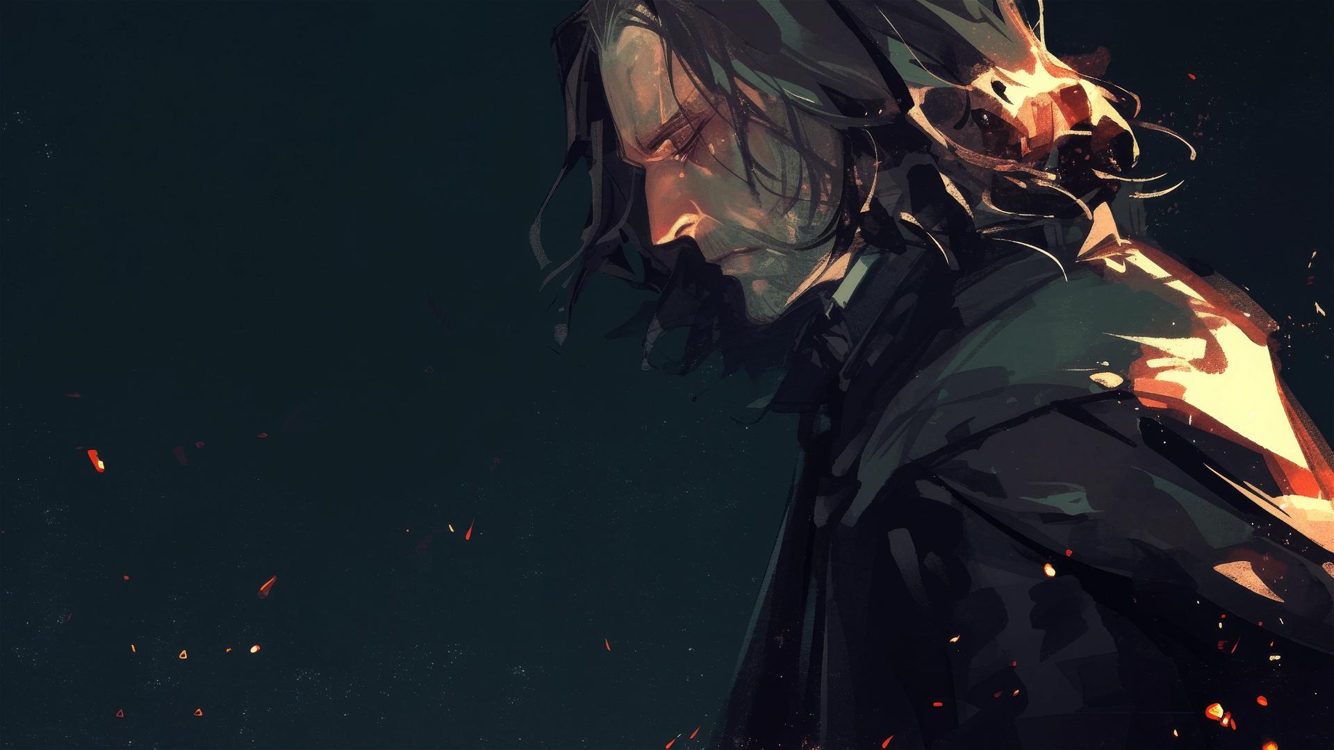 Severus Snape illustration with dark backdrop and spotlight