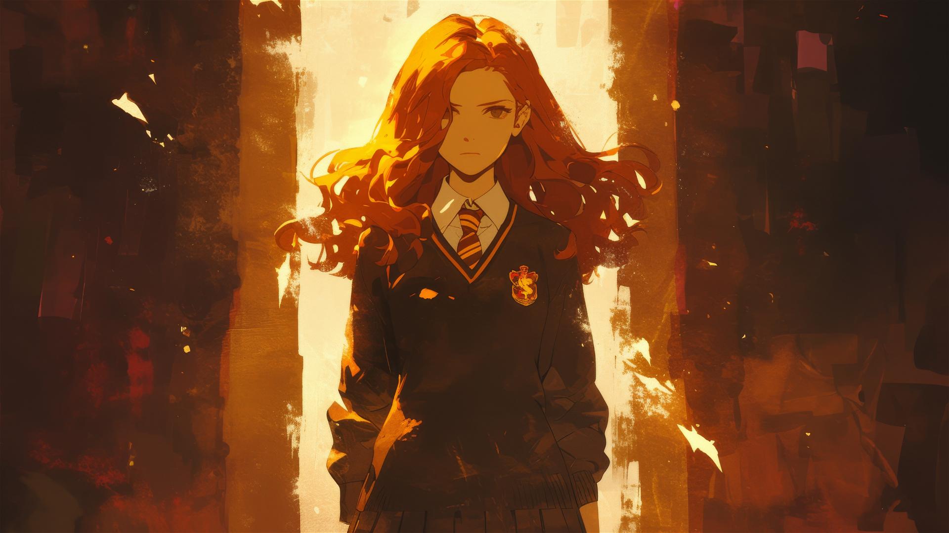 Ginny Weasley in spotlight on dark background illustration