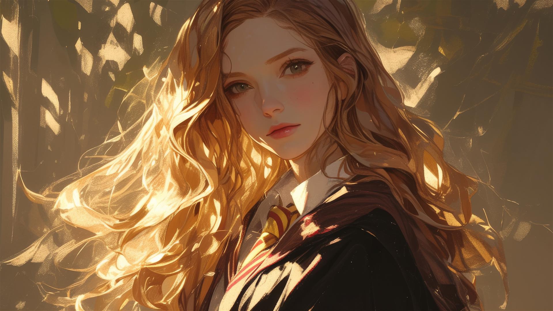 Artistic Ginny Weasley illustration with dark background & spotlight