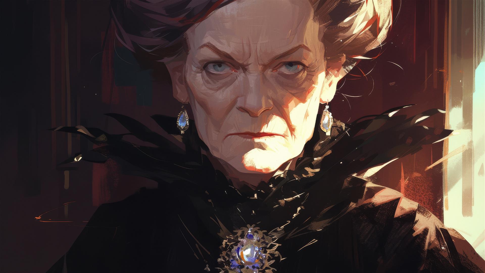 Illustration of Professor McGonagall with dark, spotlighted background