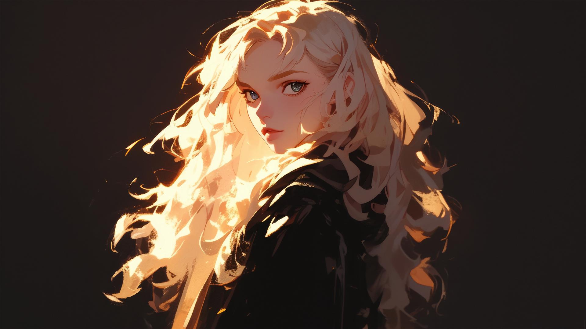Luna Lovegood drawing with dark background and spotlight