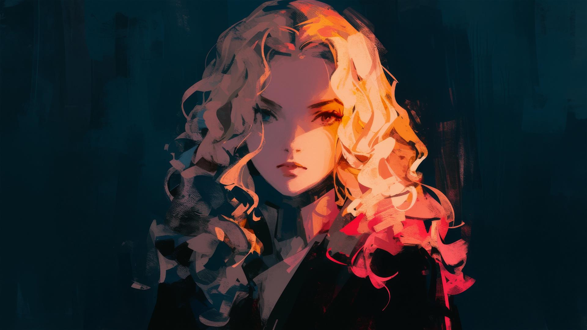 Luna Lovegood illustration on dark background with spotlight effect